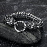 Retro Double Wolf Head Hand Bands Bracelet Men Stainless Steel
