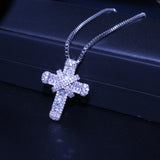 Retro CZ Cross Choker Necklace Silver Crystal Pendant Jewelry