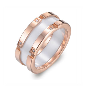 Rose CZ Ceramic Titanium Steel Wedding Ring for Women R17039