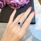 Women's Cushion Sapphire Zircon Open Ring Silver Wedding Jewelry