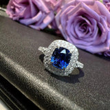 Women's Cushion Sapphire Zircon Open Ring Silver Wedding Jewelry