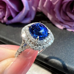 Women's Cushion Sapphire Zircon Open Ring Silver Wedding Jewelry