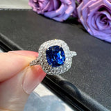 Women's Cushion Sapphire Zircon Open Ring Silver Wedding Jewelry