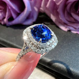 Women's Cushion Sapphire Zircon Open Ring Silver Wedding Jewelry