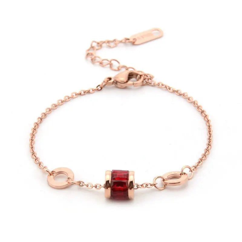 Roman Numerals CZ Chain Link Bracelet Titanium Steel Charms Women Wedding