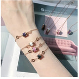 Roman Numerals CZ Chain Link Bracelet Titanium Steel Charms Women Wedding