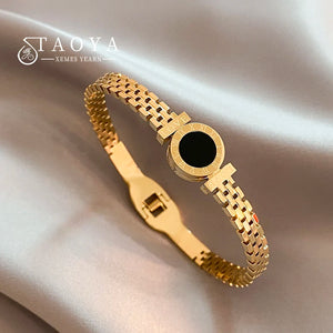 Roman Numerals Disc Stainless Steel Charm Bracelet