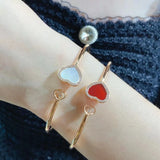Romantic 925 Silver Heart Opening Bracelet with Natural Stone