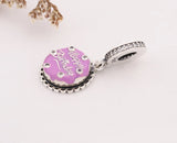 Enamel Happy Birthday Round Pendant Charm for Bracelet 925 Silver Bead