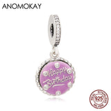 Enamel Happy Birthday Round Pendant Charm for Bracelet 925 Silver Bead