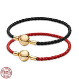 Classic Round Buckle Leather Bracelet 925 Sterling Silver