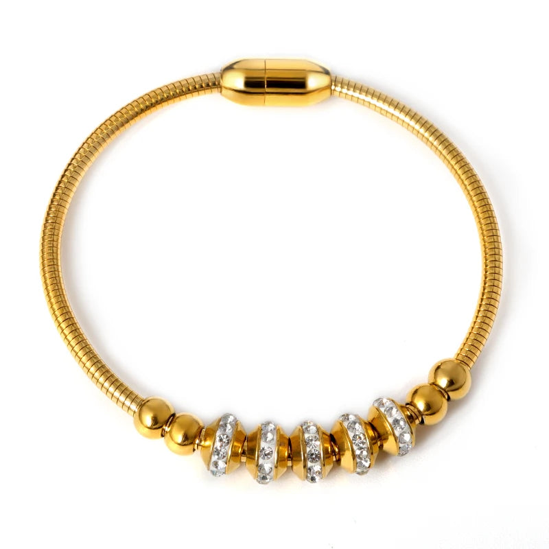 Crystal Bead Bracelets & Bangles Sliver Steel Cuff Bangle