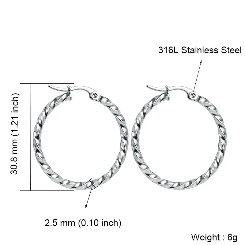 Classic Round Stainless Steel Hoop Earrings Plated Jewelry Gift