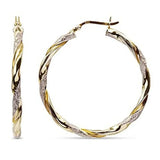 Zircon Hoop Earrings Two Tone Metal Wedding Jewelry