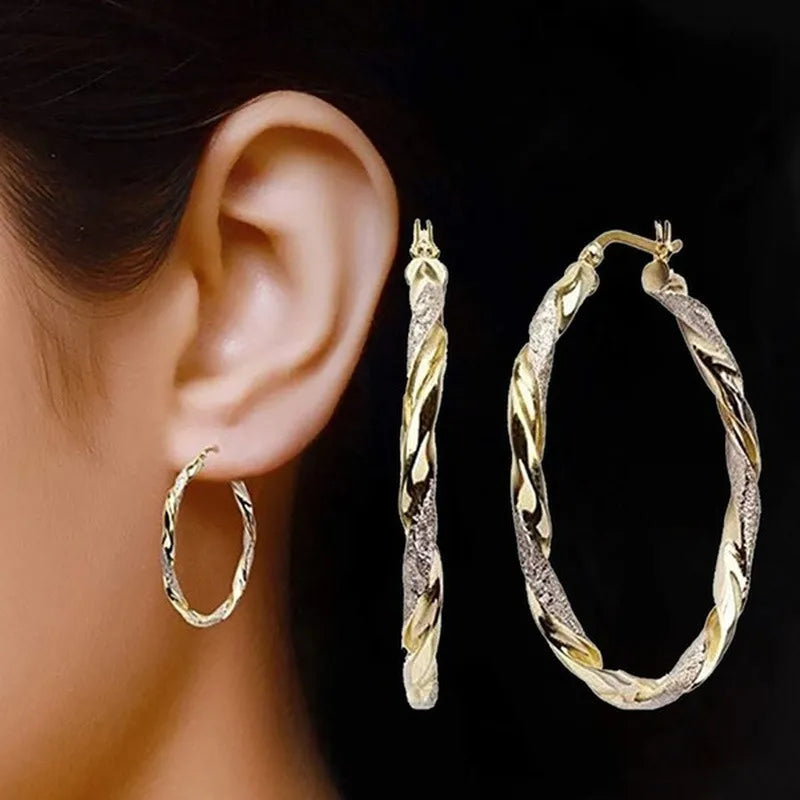 Zircon Hoop Earrings Two Tone Metal Wedding Jewelry