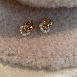 Pearl Beaded Hoop Earrings Double Circle Pendant Party Jewelry Gift