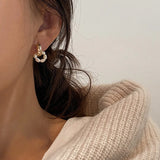 Pearl Beaded Hoop Earrings Double Circle Pendant Party Jewelry Gift