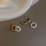 Pearl Beaded Hoop Earrings Double Circle Pendant Party Jewelry Gift