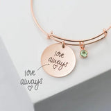 Personalized Round Pendant Bracelet with Handwritten Love Sign Engraving