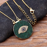 Round CZ Evil Eye Pendant Green/Purple Necklace Chain Gift