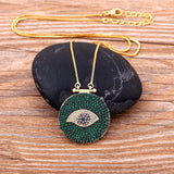 Round CZ Evil Eye Pendant Green/Purple Necklace Chain Gift