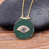 Round CZ Evil Eye Pendant Green/Purple Necklace Chain Gift