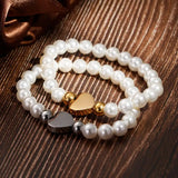 Round Shell Pearl Bracelet with Heart Charm for Women