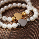 Round Shell Pearl Bracelet with Heart Charm for Women