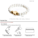 Round Shell Pearl Bracelet with Heart Charm for Women