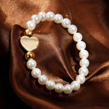 Round Shell Pearl Bracelet with Heart Charm for Women