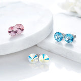 Classic Round Silver Stud Earrings Crystals From Austria Piercing For Women
