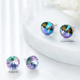 Classic Round Silver Stud Earrings Crystals From Austria Piercing For Women