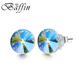 Classic Round Silver Stud Earrings Crystals From Austria Piercing For Women