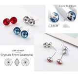 Classic Round Silver Stud Earrings Crystals From Austria Piercing For Women