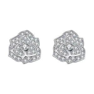 S925 Silver Moissanite Flower Stud Earrings 0.2ct Camellia Ear Studs
