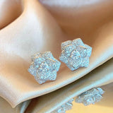 S925 Silver Moissanite Flower Stud Earrings 0.2ct Camellia Ear Studs
