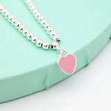 Sweet Pink Heart Shaped Enamel Beads Bracelet