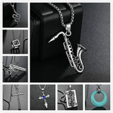 Saxophone Men Necklace Stainless Steel Chain Pendant Jewelry Gift