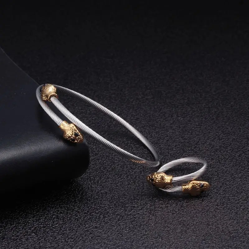 Classic Snake Chain Link Charm Bracelet Stainless Steel Cuff