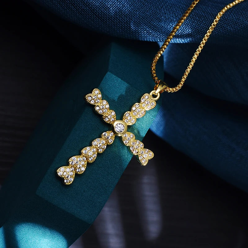 CZ Cross Necklace Silver Pendant Unisex Lucky Jewelry