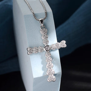 CZ Cross Necklace Silver Pendant Unisex Lucky Jewelry