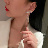 Rhinestone Crystal Bow Tassel Earrings Party Ear Accessories