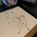 Rhinestone Crystal Bow Tassel Earrings Party Ear Accessories