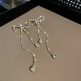Rhinestone Crystal Bow Tassel Earrings Party Ear Accessories