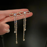 Rhinestone Crystal Bow Tassel Earrings Party Ear Accessories