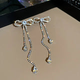 Rhinestone Crystal Bow Tassel Earrings Party Ear Accessories