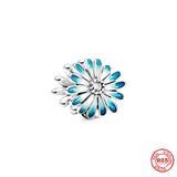 Silver 925 Purple Pink Daisy Flower Charm Beads Bracelet DIY Gift Women