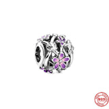 Silver 925 Purple Pink Daisy Flower Charm Beads Bracelet DIY Gift Women