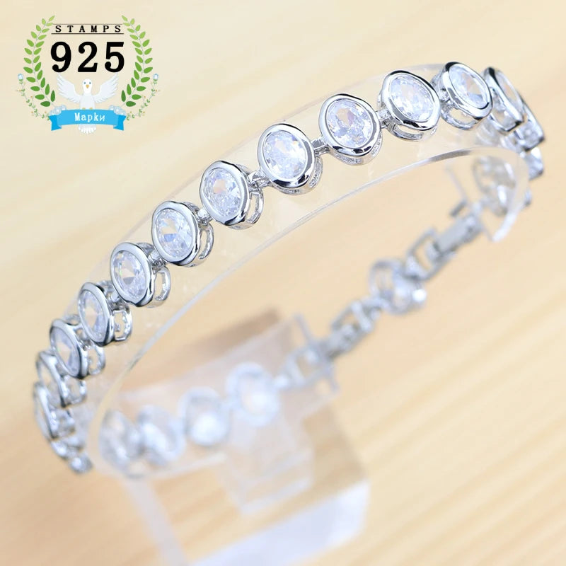 Classic Silver 925 Zircon Stones Bracelets for Women Two Buttons