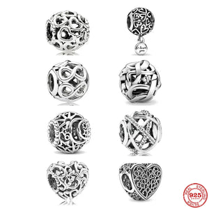 Silver 925 Love Hearts Infinity Charm Bead For Bracelet DIY Jewelry